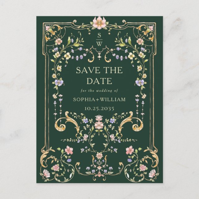 Postal Boda de marco de orden victoriano Guardar la fecha (Anverso)