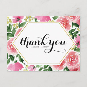 Postal Boda de marco floral rosa Roses