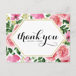 Postal Boda de marco floral rosa Roses