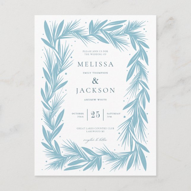 Postal Boda de marco Wreath de invierno moderno (Anverso)