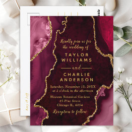 Postal Boda de mármol rojo y oro agado