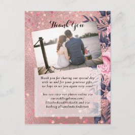 Postal Boda de moda ROSEGOLD Purpurina de la marina rosad