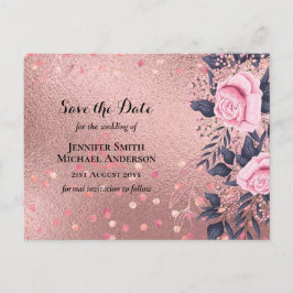 Postal Boda de moda ROSEGOLD Purpurina de la marina rosad