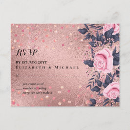 Postal Boda de moda ROSEGOLD Purpurina de la marina rosad