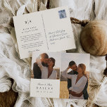 Postal Boda de Monograma Clásico Negro y Ecru Gracias<br><div class="desc">Elegante boda gracias a postales con un primer detalle de monograma con tres campos de texto personalizado; mostrado con "amor y gratitud",  un campo de texto corporal para su mensaje personalizado,  y sus nombres con letras negras en un fondo de marfil cruzado. Añade dos fotos bodas al reverso.</div>