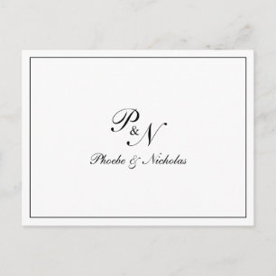 Postal Boda de Monograma Formal Blanco y Negro Gracias