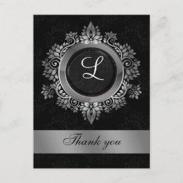 Postal boda de monograma plateado gracias