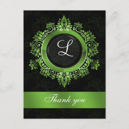 Postal boda de monograma verde gracias