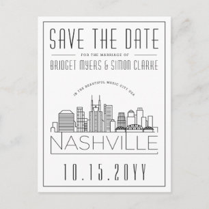 Postal Boda de Nashville   Estilizado Skyline Guardar la
