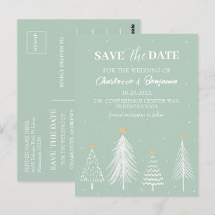 Postal Boda de Navidad de invierno en verde salvia Save t