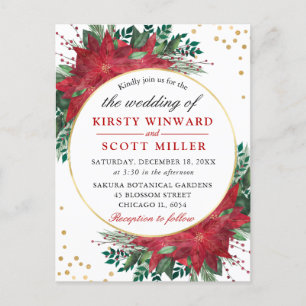 Postal Boda de Navidades de invierno de Watercolor Red Po