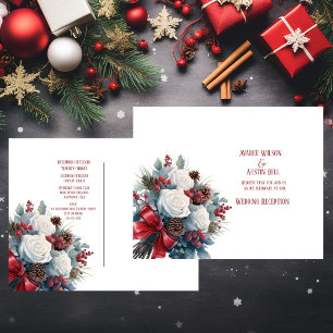 Postal Boda de Navidades de la cinta roja de rosas blanca