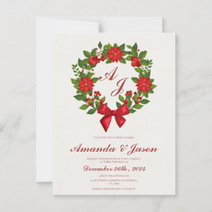 Postal Boda de Navidades de Red Green Poinsettia Berries