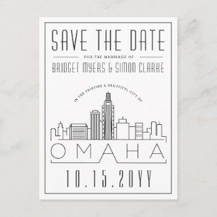 Postal Boda de Omaha   Estilizado Skyline Guardar la fech