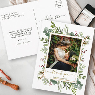 Postal Boda de oro botánico de Navidad Foto de agradecimi