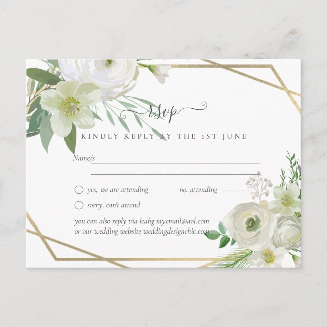 Postal BODA de oro de la vegetación de la rosa blanca del (Anverso)