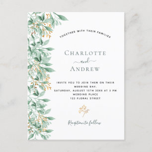 Postal Boda de oro floral botánico de verdor