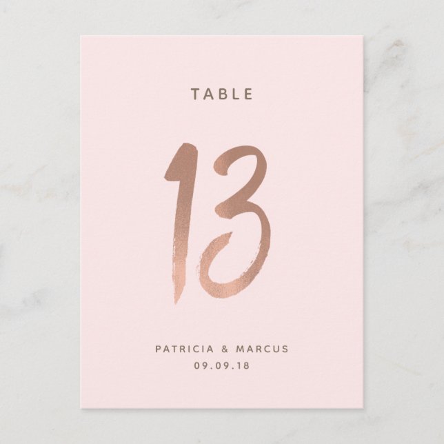 Postal Boda de oro Rosa de pincel moderno Tabla número 13 (Anverso)