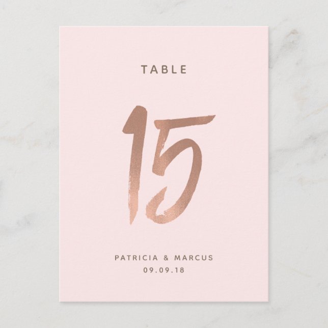Postal Boda de oro Rosa de pincel moderno Tabla número 15 (Anverso)