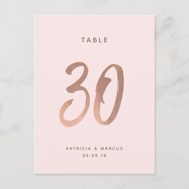 Postal Boda de oro Rosa de pincel moderno Tabla número 30 (Anverso)
