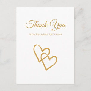 Postal Boda de oro simple de doble corazón gracias