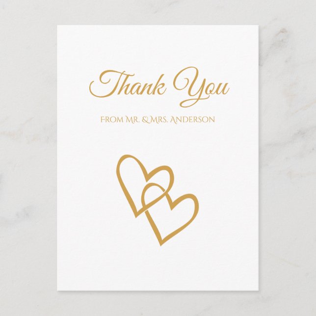 Postal Boda de oro simple de doble corazón gracias (Anverso)