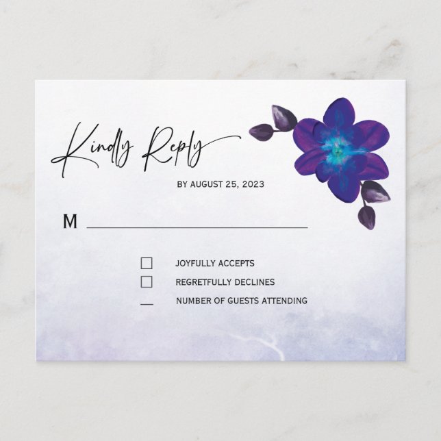 Postal Boda de orquídea azul turquesa púrpura (Anverso)