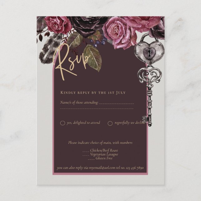 Postal Boda de otoño BOTHIC ROSA Burgundy (Anverso)