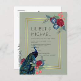 Postal Boda de otoño de invierno azul borgoña pavo real