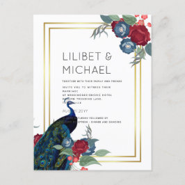 Postal Boda de otoño de invierno azul borgoña pavo real