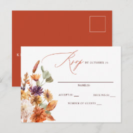 Postal Boda de Otoño Floral Botánico Rústico de Terracota