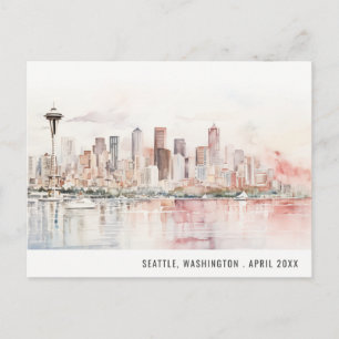 Postal Boda de paisaje en acuarela de Seattle, Washington