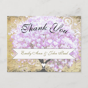 Postal Boda de pájaro vintage árbol de lavanda hoja de co