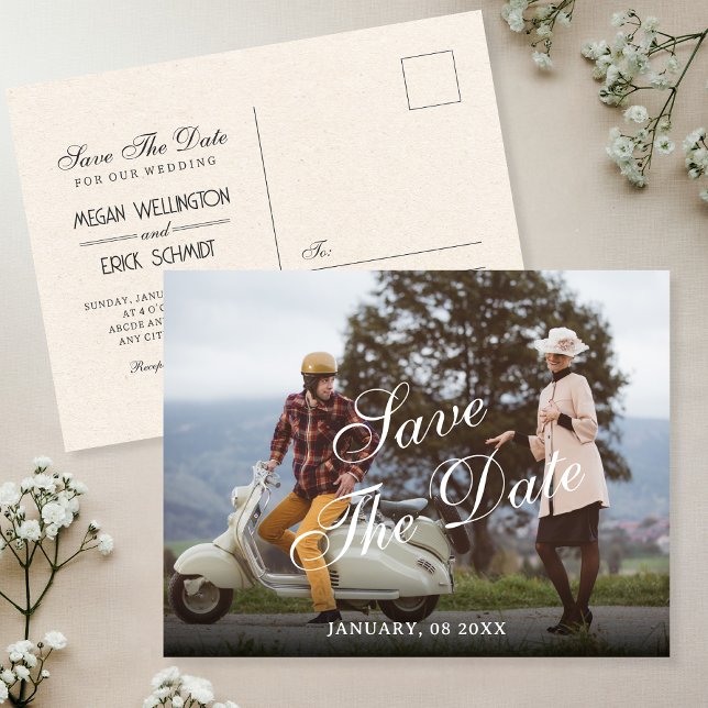 Postal Boda de pareja vintage salva la fecha (Subido por el creador)