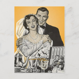Postal Boda de parejas de novios de posta de vintage