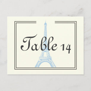 Postal Boda de París azul Torre Eiffel número de mesa de