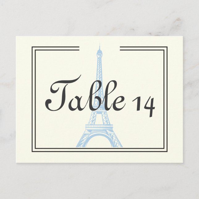 Postal Boda de París azul Torre Eiffel número de mesa de  (Anverso)