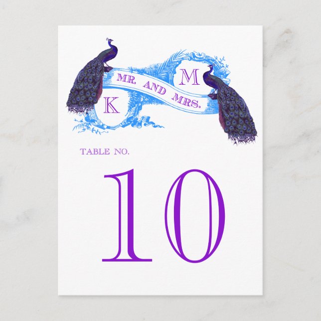 Postal Boda de pavo real azul número de tabla 8806CE (Anverso)