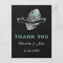 Postal Boda de pavo real de Chalkboard de Vintage Gracias