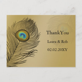 Postal boda de pavo real oro Gracias