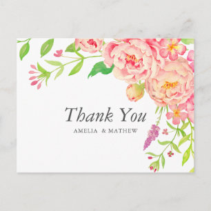 Postal Boda de Peonía Rosa Gracias
