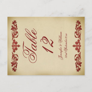 Postal Boda de pergamino de hoja vintage Número de tabla 