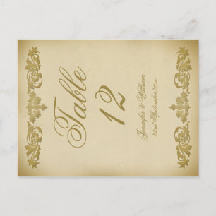 Postal Boda de pergamino de hoja vintage Número de tabla 