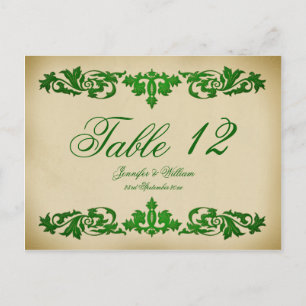 Postal Boda de pergamino de hoja vintage Número de tabla