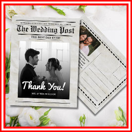 Postal Boda de periódico Único Elegante Gracias