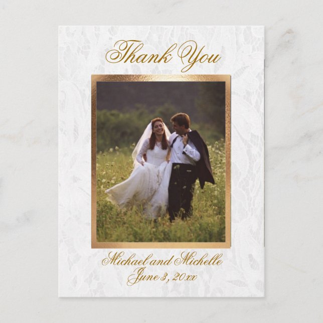 Postal Boda de personalizable Foto Gracias Postcard (Anverso)