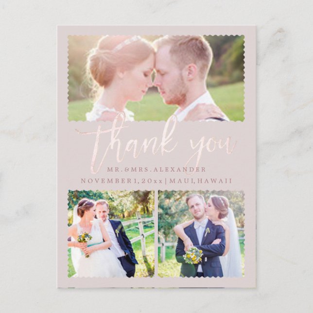 Postal Boda de PixDezines Gracias/Guión rosa Rubor (Anverso)