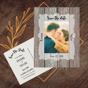 Postal Boda de Planes de Madera Rústica Foto Save Date