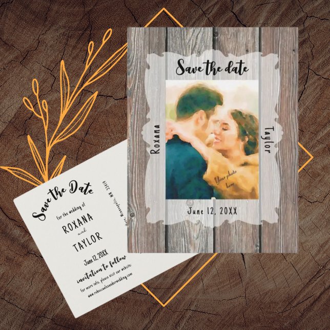 Postal Boda de Planes de Madera Rústica Foto Save Date (Subido por el creador)