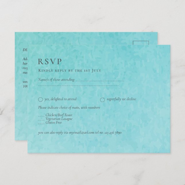 Postal Boda de playa BLIZZARD BLUE Watercolor de presupue (Anverso / Reverso)